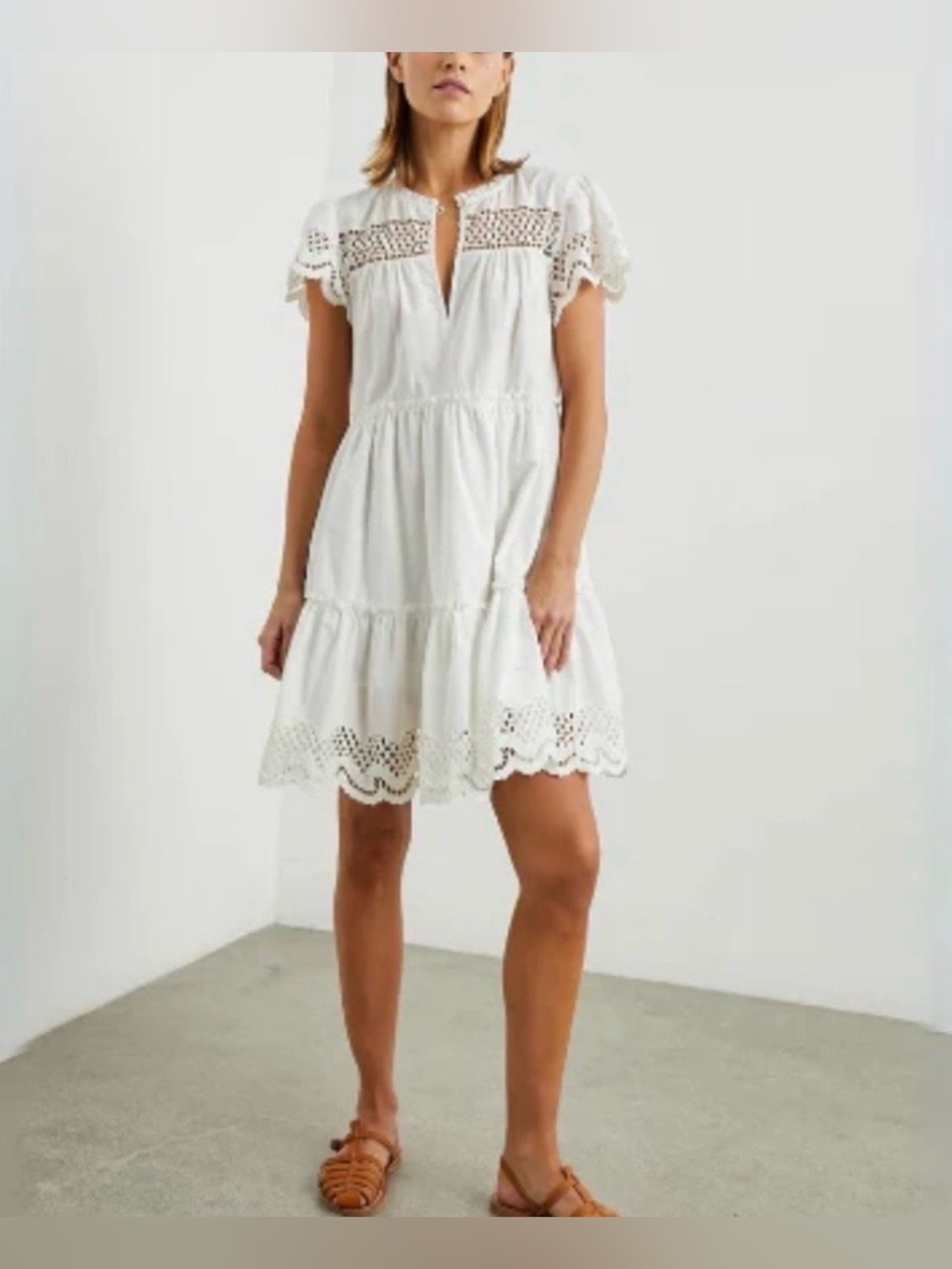 Rails White Eyelet Tiered Mini Dress Women’s Small - Picture 2 of 9